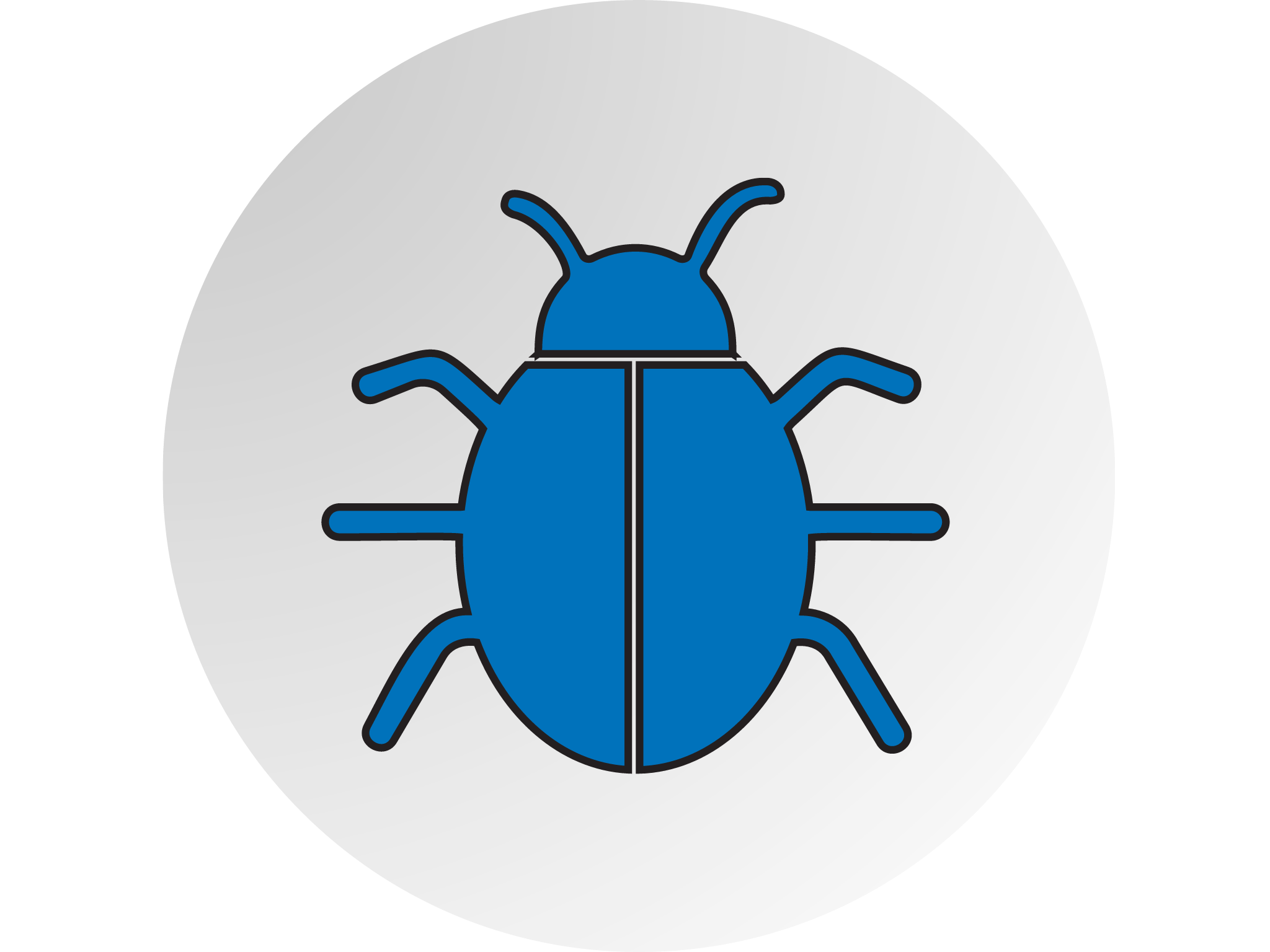Blue bug icon on white circle