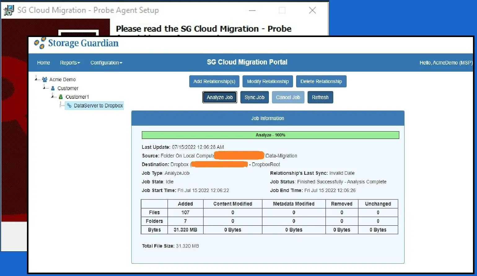 Data migration progress screen