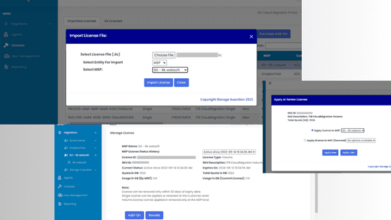 Software license import interface