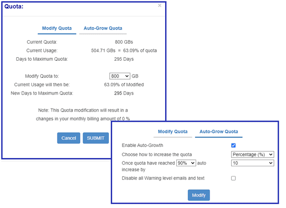 Data usage quota options