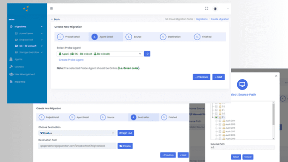Software migration setup interface
