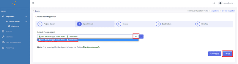Agent selection interface with dropdown menu