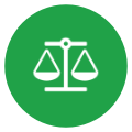 Scales of justice icon on green circle