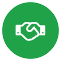 Handshake icon on green circle