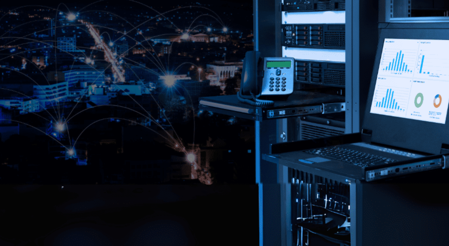 Server room with network visualization