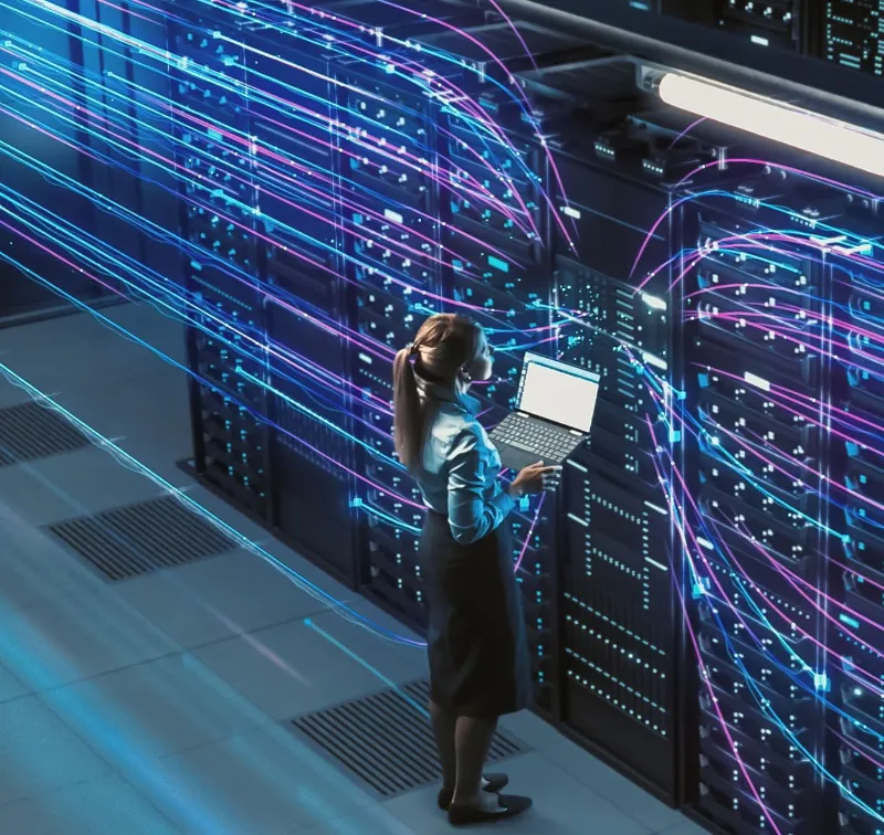 Woman working in a data center