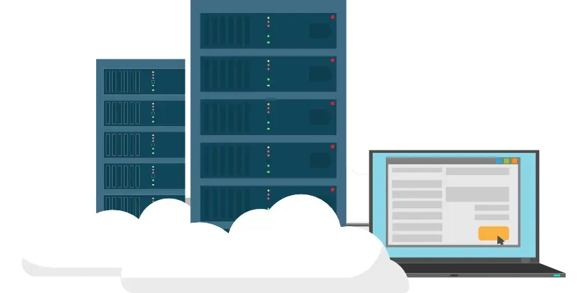 Data servers with cloud and laptop